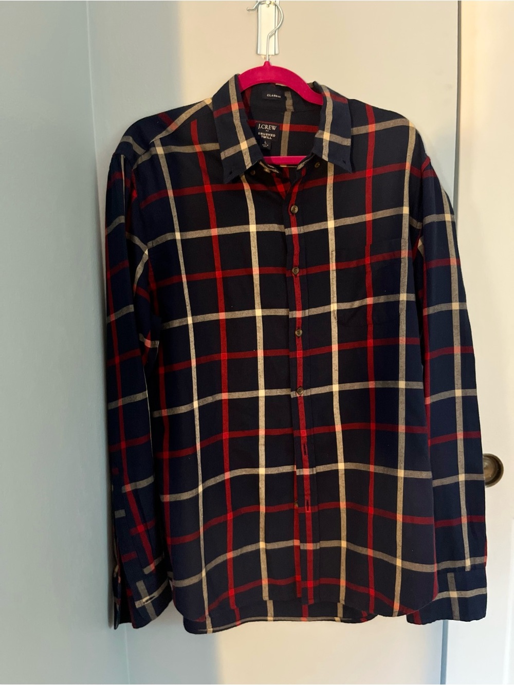 J. Crew Navy Plaid Button-Down Shirt with Red & Cream Windowpane